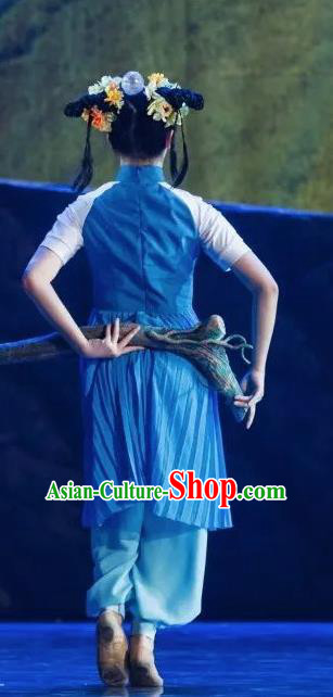 Goddess of the Moon Chinese Classical Dance Blue Dress Stage Performance Dance Costume and Headpiece for Women
