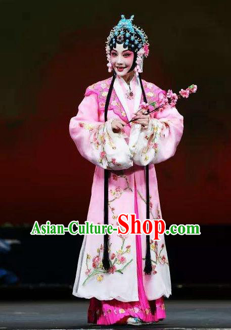 Mei Hua Zan Ceremony Chinese Beijing Opera Diva Pink Dress Stage Performance Dance Costume and Headpiece for Women