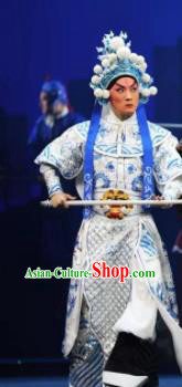 Mei Hua Zan Chinese Beijing Opera Takefu White Clothing Stage Performance Dance Costume and Headpiece for Men