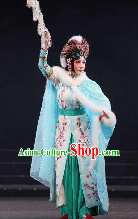 Mei Hua Zan Ceremony Chinese Beijing Opera Diva Green Dress Stage Performance Dance Costume and Headpiece for Women