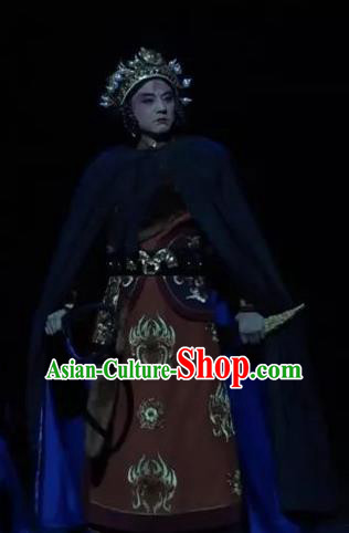 Mei Hua Zan Chinese Beijing Opera Takefu Brown Clothing Stage Performance Dance Costume and Headpiece for Men