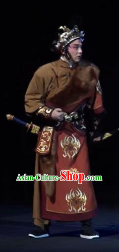 Mei Hua Zan Chinese Beijing Opera Takefu Brown Clothing Stage Performance Dance Costume and Headpiece for Men