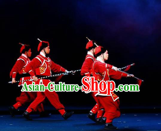 Mei Hua Zan Chinese Beijing Opera Takefu Red Clothing Stage Performance Dance Costume and Headpiece for Men