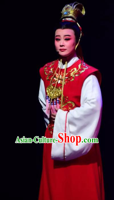 Amber Fate Chinese Beijing Opera Niche Red Clothing Stage Performance Dance Costume and Headpiece for Men