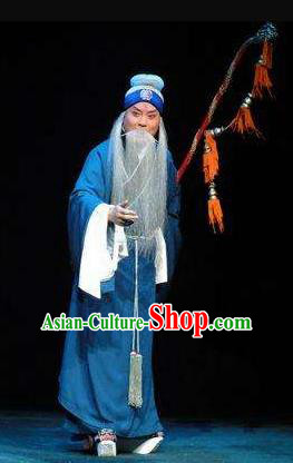 Su Wu In Desert Chinese Beijing Opera Envoy Blue Clothing Stage Performance Dance Costume and Headpiece for Men