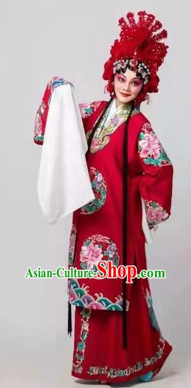 Fan Lihua Chinese Han Opera Diva Red Dress Stage Performance Dance Costume and Headpiece for Women