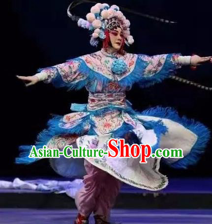 Fan Lihua Chinese Han Opera Blues Pink Dress Stage Performance Dance Costume and Headpiece for Women