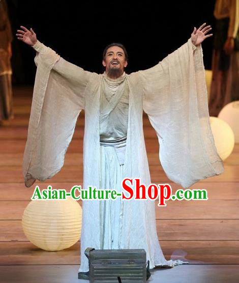 Drama Chinese Orphan Chinese Ancient Scholar Cheng Ying Clothing Stage Performance Dance Costume and Headpiece for Men