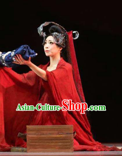 Chinese Orphan Classical Dance Red Dress Stage Performance Dance Costume and Headpiece for Women