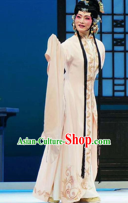 Xiang Luo Ji Chinese Shaoxing Opera Beige Dress Stage Performance Dance Costume and Headpiece for Women