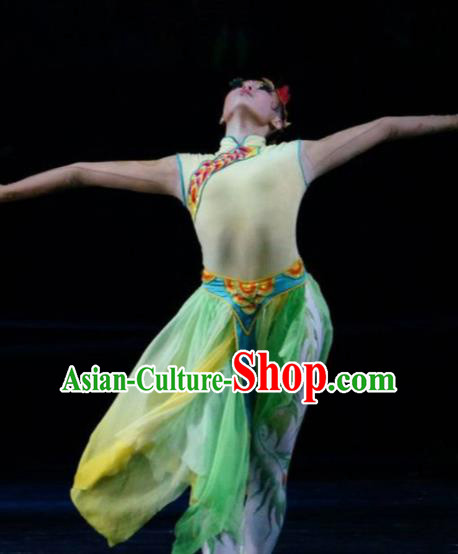 Hundred Bird Dress Chinese Classical Dance Green Dress Stage Performance Dance Costume and Headpiece for Women