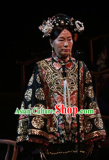 Beijing Fayuansi Chinese Qing Dynasty Empress Dowager Cixi Dress Stage Performance Dance Costume and Headpiece for Women