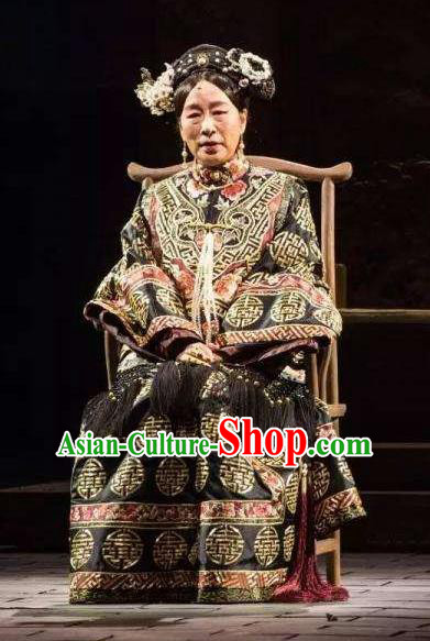 Beijing Fayuansi Chinese Qing Dynasty Empress Dowager Cixi Dress Stage Performance Dance Costume and Headpiece for Women