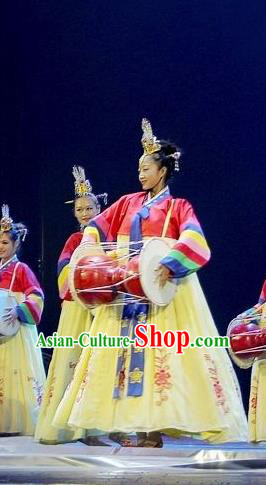 Chinese Korean Nationality Dance Dress Stage Performance Costume and Headpiece for Women