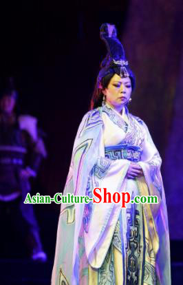 Cai Wenji Chinese Opera Ancient Imperial Consort White Dress Stage Performance Dance Costume and Headpiece for Women