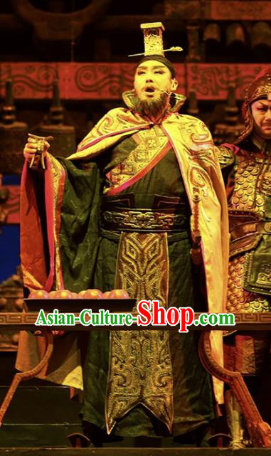 Cai Wenji Chinese Opera Ancient Han Dynasty Emperor Clothing Stage Performance Dance Costume and Headpiece for Men