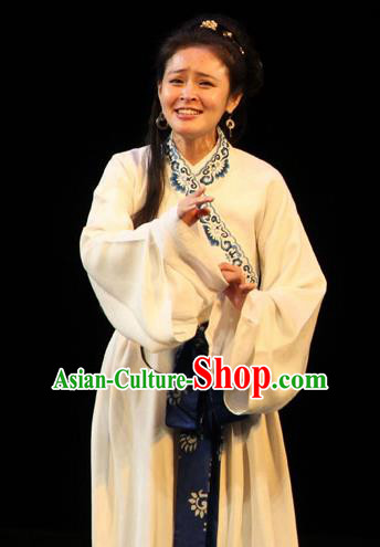 Cai Wenji Chinese Opera Ancient Female Litterateur White Dress Stage Performance Dance Costume and Headpiece for Women