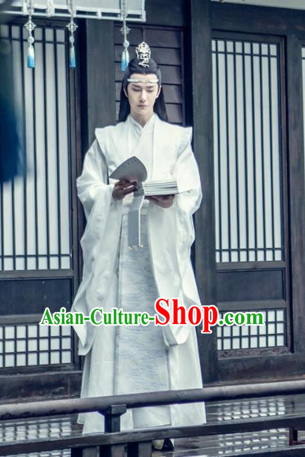 The Untamed Chinese Drama Ancient Nobility Childe Swordsman Lan Wangji Wang Yibo White Costumes for Men
