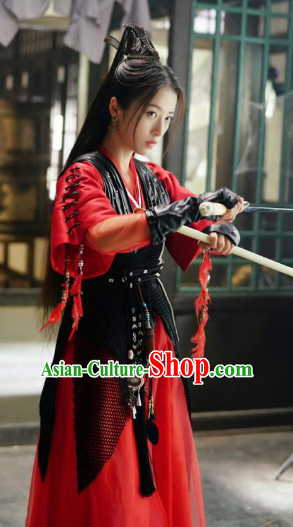 Ancient Chinese Song Dynasty Female Swordsman Red Dress Drama Young Blood Princess Zhao Jian Costumes for Women