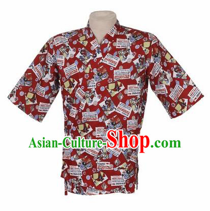 Traditional Japanese Printing Red Shirt Kimono Asian Japan Costume for Men