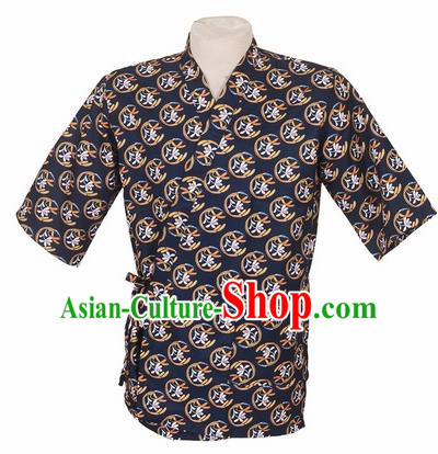 Traditional Japanese Printing Navy Yamato Shirt Kimono Asian Japan Costume for Men
