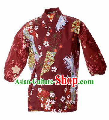 Traditional Japanese Printing Chrysanthemum Red Shirt Kimono Asian Japan Costume for Men