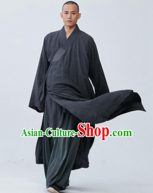 Traditional Chinese Monk Costume Grey Long Gown for Men
