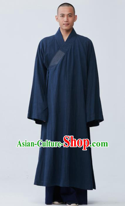 Traditional Chinese Monk Costume Navy Long Gown for Men