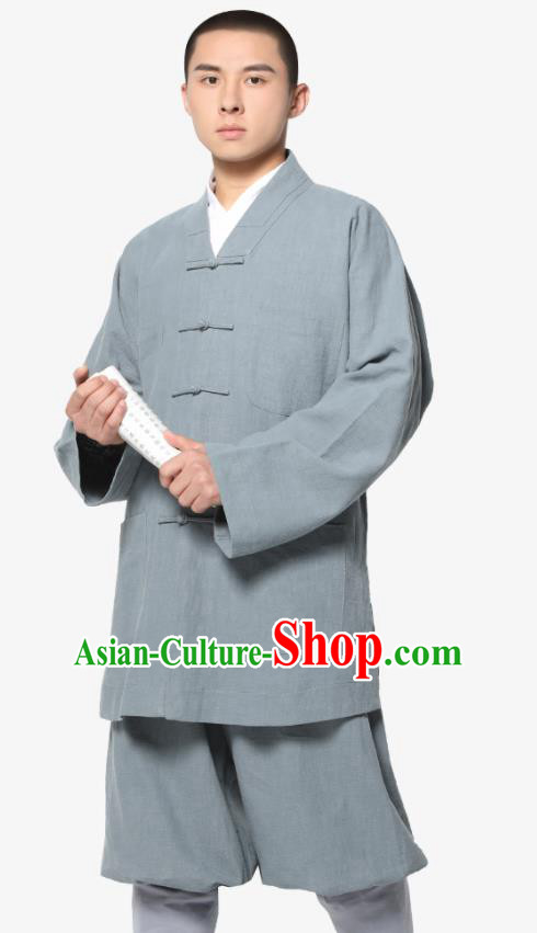 Traditional Chinese Monk Costume Meditation Grey Ramie Shirt and Pants for Men