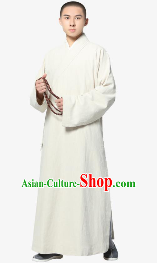 Traditional Chinese Monk Costume White Ramie Long Gown for Men