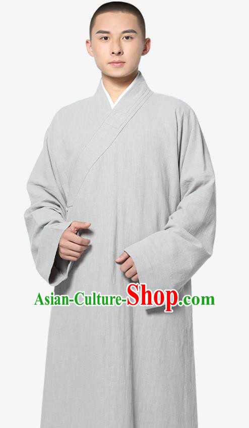 Traditional Chinese Monk Costume Light Grey Ramie Long Gown for Men