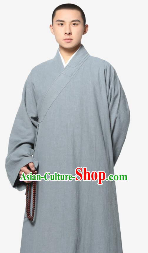 Traditional Chinese Monk Costume Grey Ramie Long Gown for Men