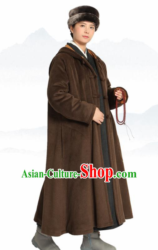 Traditional Chinese Monk Costume Lay Buddhists Brown Dust Coat for Men