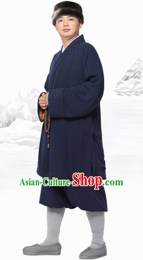 Traditional Chinese Monk Costume Meditation Navy Flax Outfits Shirt and Pants for Men