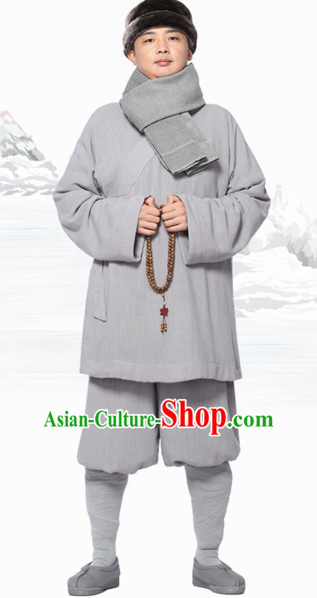 Traditional Chinese Monk Costume Meditation Grey Flax Outfits Shirt and Pants for Men