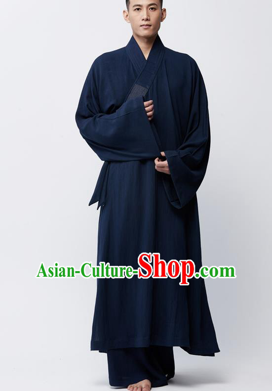 Traditional Chinese Monk Costume Lay Buddhists Navy Robe for Men