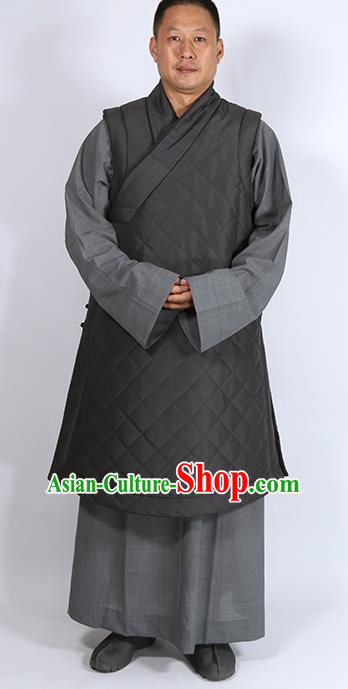 Traditional Chinese Monk Costume Lay Buddhists Grey Cotton Padded Jacket for Men