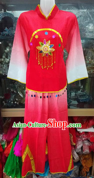 Chinese Traditional Beijing Opera Costume Peking Opera Folk Dance Yangko Red Clothing for Adults