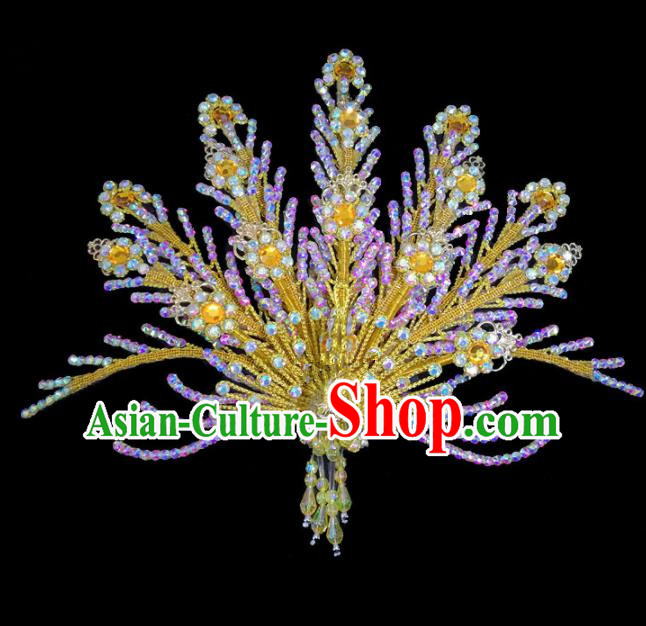 Chinese Traditional Beijing Opera Hair Accessories Peking Opera Diva Yellow Phoenix Hairpins for Adults