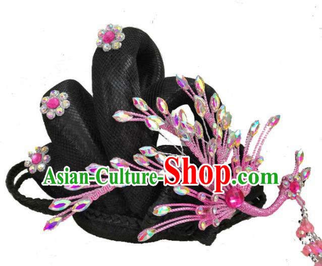 Chinese Traditional Beijing Opera Hair Accessories Peking Opera Diva Pink Phoenix Hairpins for Adults