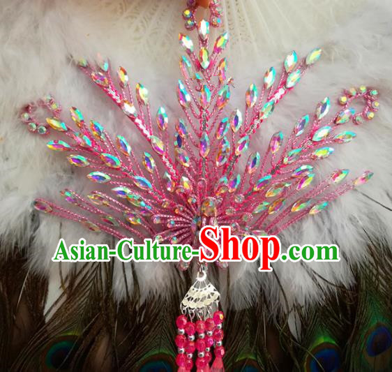 Chinese Traditional Beijing Opera Hair Accessories Peking Opera Princess Pink Phoenix Hairpins for Adults