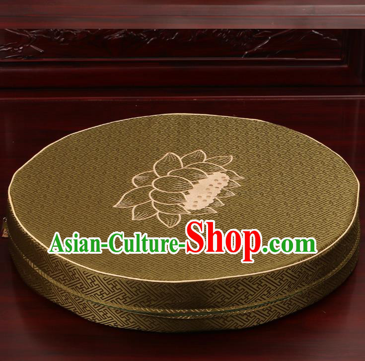 Chinese Classical Household Ornament Traditional Rush Cushion Cover Olive Green Brocade Mat Cover