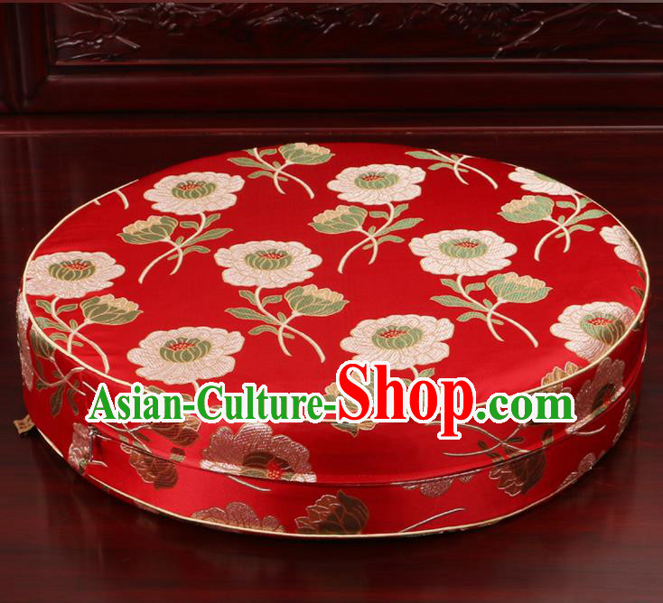 Chinese Classical Household Ornament Traditional Rush Cushion Cover Red Brocade Mat Cover