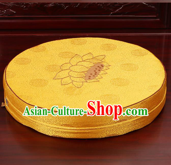 Chinese Classical Household Ornament Traditional Rush Cushion Cover Yellow Brocade Mat Cover
