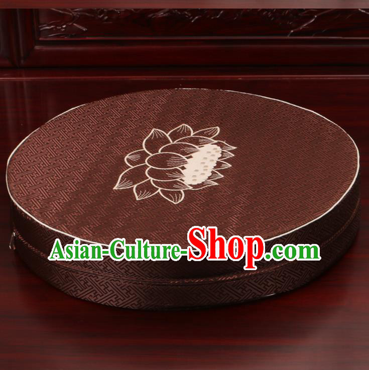 Chinese Classical Household Ornament Traditional Rush Cushion Cover Brown Brocade Mat Cover