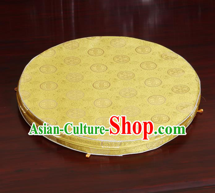 Chinese Classical Household Ornament Traditional Yellow Brocade Rush Cushion Cover Mat Cover