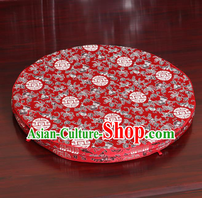 Chinese Classical Household Ornament Red Brocade Rush Cushion Cover Traditional Chrysanthemum Pattern Mat Cover