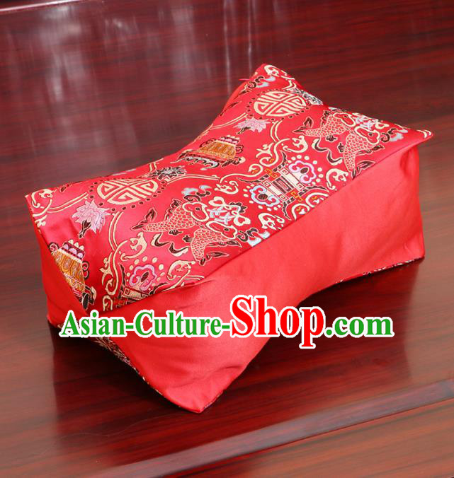 Chinese Traditional Pattern Red Brocade Pillow Slip Pillow Cover Classical Household Ornament