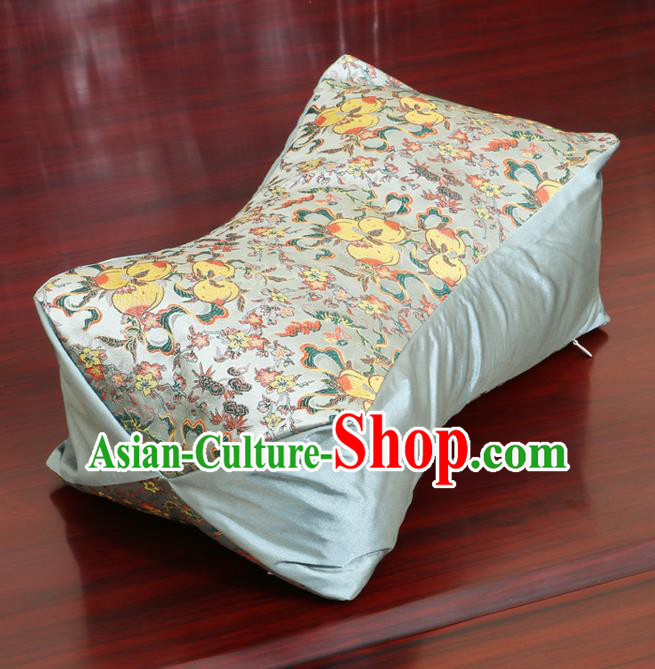 Chinese Traditional Peach Pattern Blue Brocade Pillow Slip Pillow Cover Classical Household Ornament