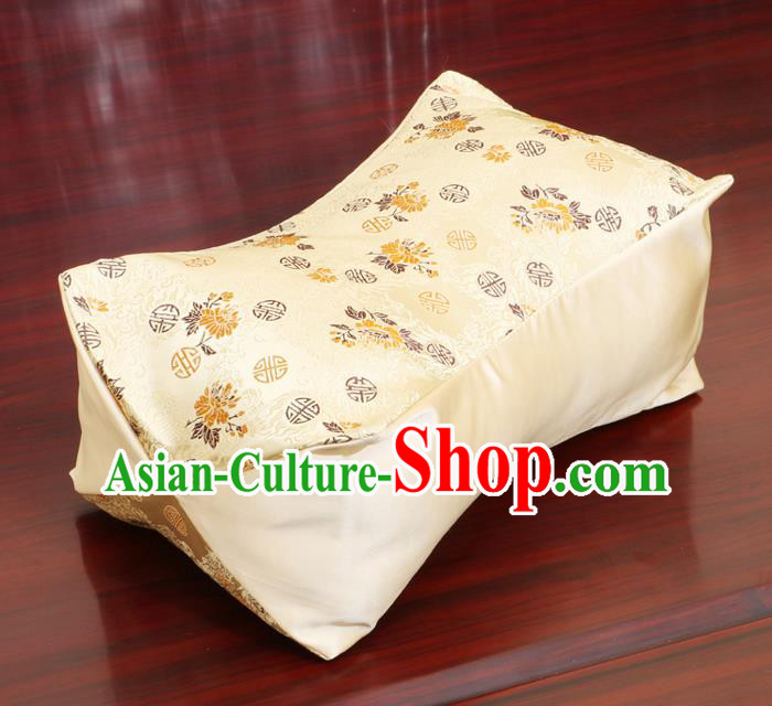 Chinese Traditional Chrysanthemum Pattern Yellow Brocade Pillow Slip Pillow Cover Classical Household Ornament